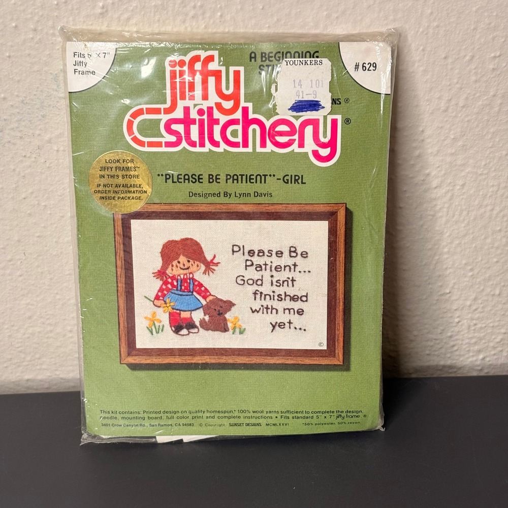 Jiffy Stitchery Crewel Kit Unisex 5x7 Multicolor New Vintage 1976 Girl Dog #629